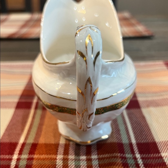 Edwin M. Knowles Gravy Boat White with Green & Gold Trim - Picture 8 of 16
